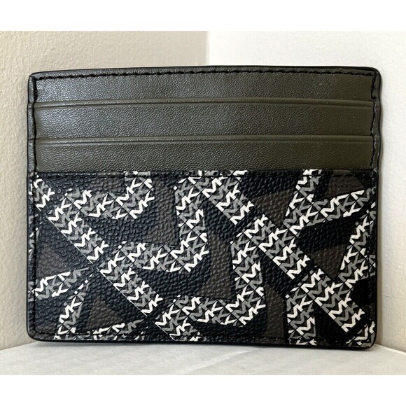 New Michael Kors Cooper Tall card case PVC with Leather Olive / Army Green Multi - Picture 1 of 3